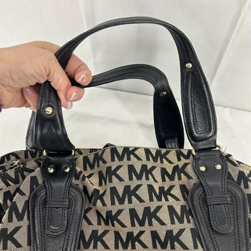 Vintage Michael Kors Monogram Tote Bag Black Beige Women's Shoulder - Picture 14 of 14